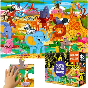 QUOKKA Giant Floor Jigsaw Puzzle for Kids Ages 4-8 - 48-Piece, Glow-in-the-Dark African Animal Safari Scene with Glow Feature, Jigsaw Floor Jigsaws