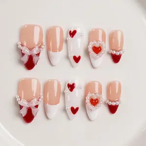 White French Tip Press on Nails Almond Medium Fake Nails with Bow Designs  Acrylic False Nails for Women Girls 10 Pcs