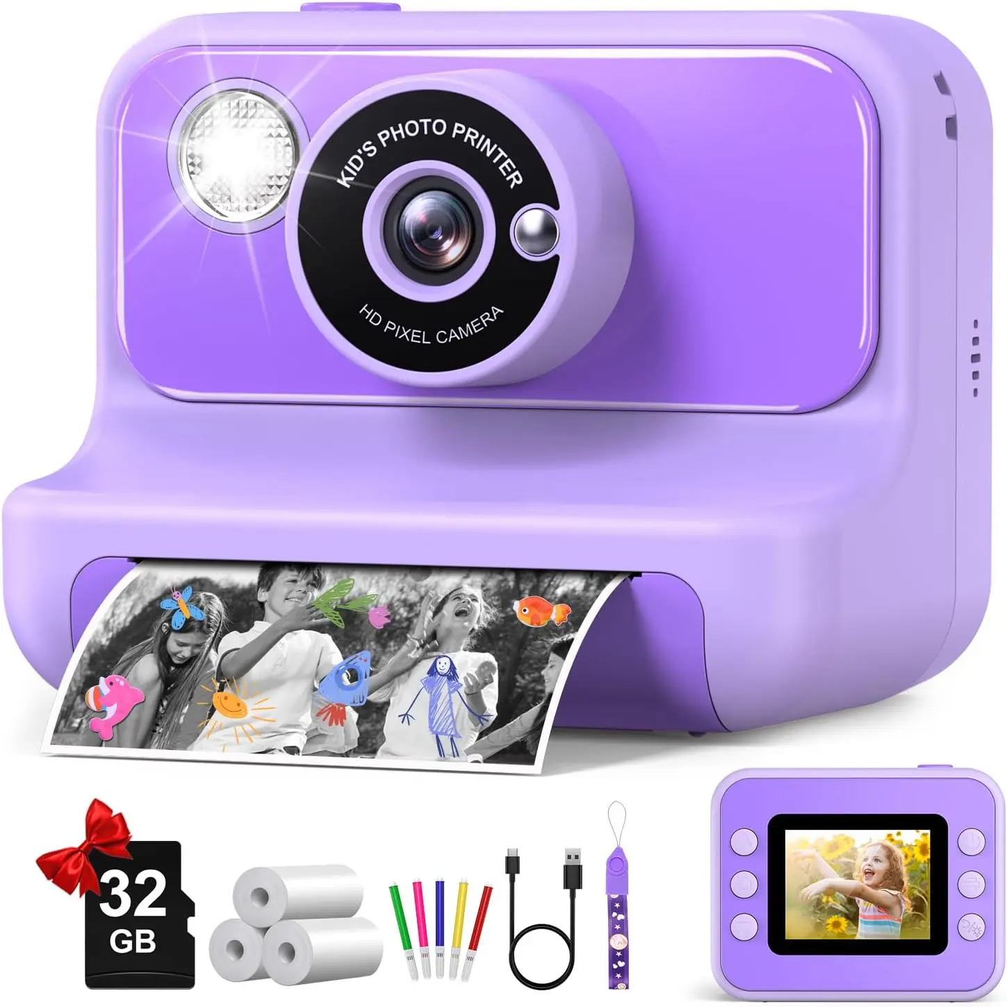 [DealsForYouDays]Kids Instant Print Camera, Christmas Birthday Gifts for Girls and Boys, 1080P HD Video Digital Kids Camera with 32G Card, Toddler Camera for 3-12 Years Old, Perfect Gift for Christmas, Birthday, Toddler Gift summerwins