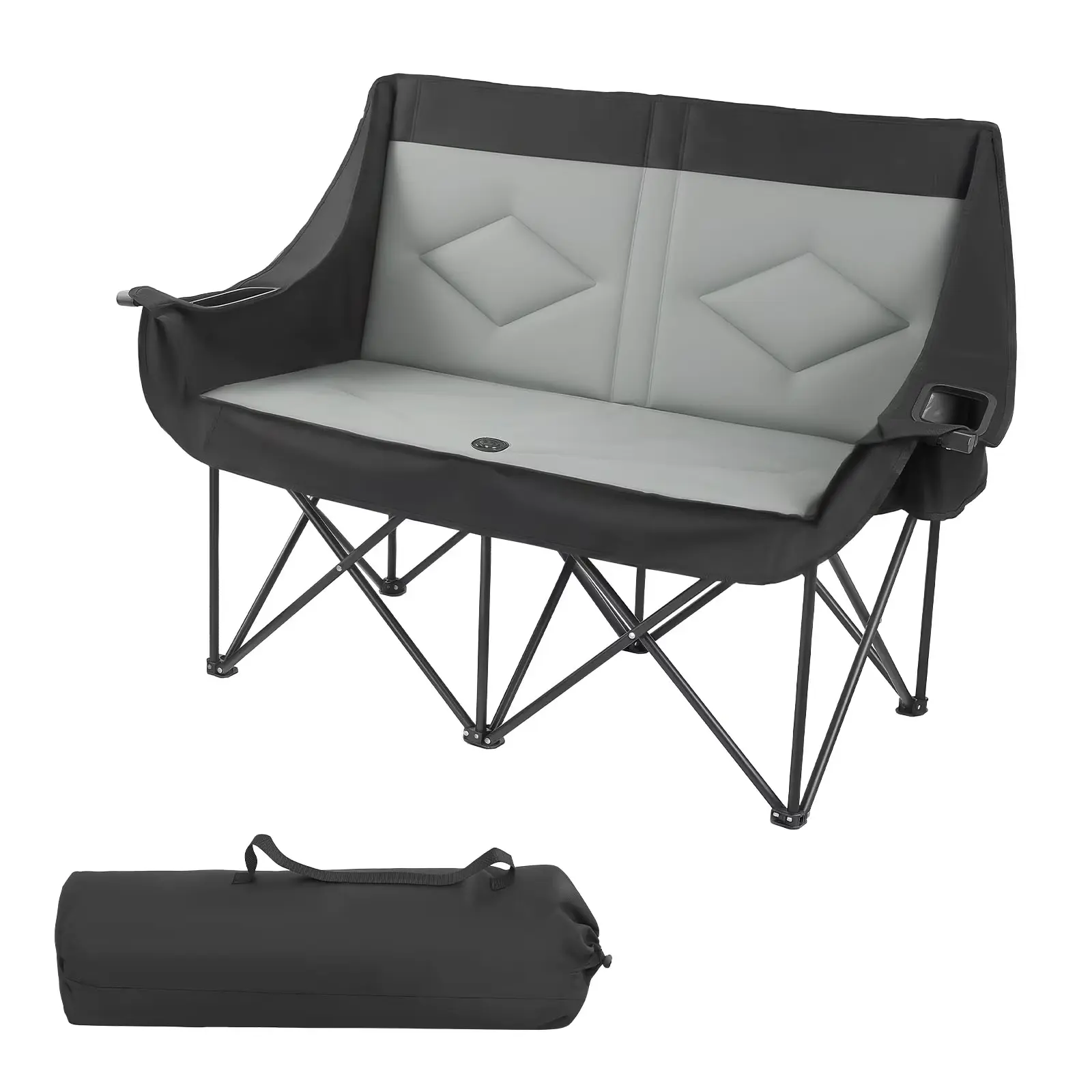 Heavy-Duty Double Folding 2-Person Camping Loveseat Chair with Cup Holders for Outdoor Sports & Hiking