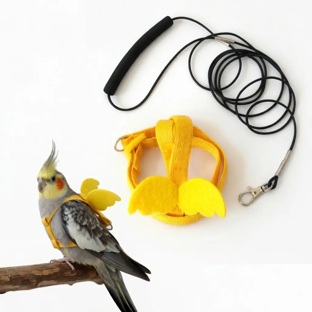 Polyester Fabric 1-Piece Adjustable Anti-Bite Parrot Harness Leash Set, Outdoor Flying Rope Training Aid for Small Birds, Cockatiels, Pet Bird Training Supplies