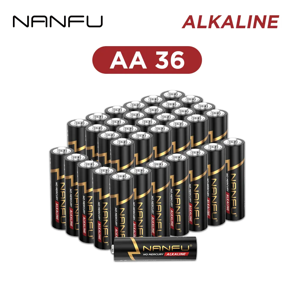 NANFU AA Alkaline Non-Rechargeable Batteries (36/24/12 Pack) - 1.5V Reliable Power, 10-Year Shelf Life, for Wireless Home/Office Remotes, Emergency Kits, Backup Supplies, Reliable 1.5V Power