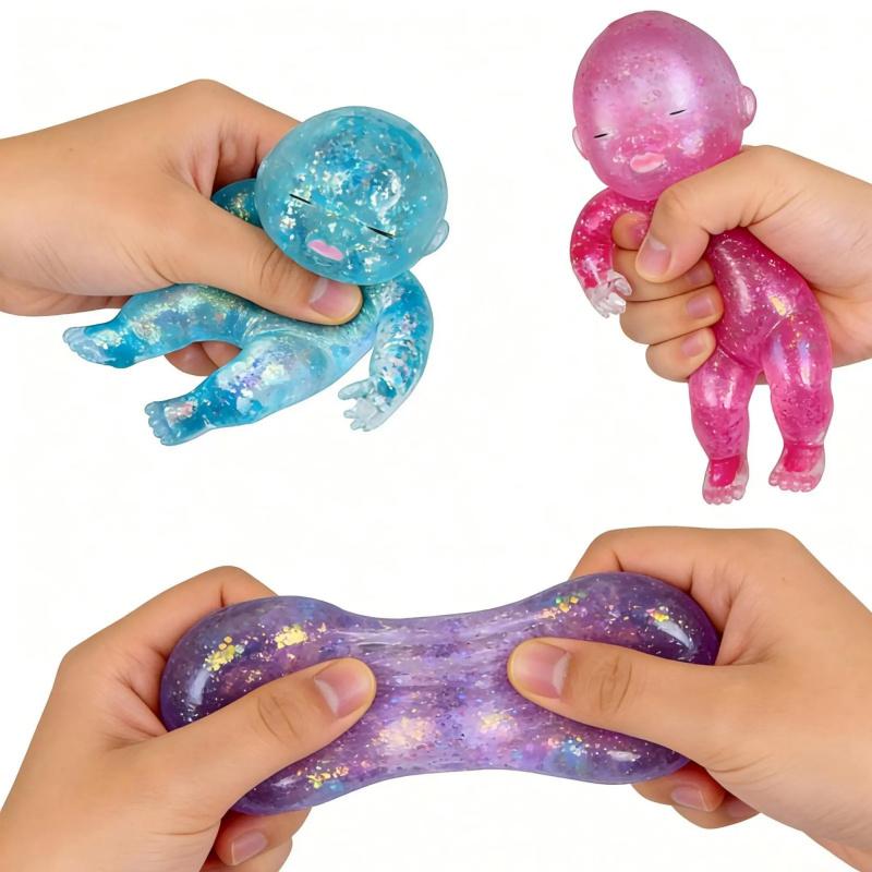 3Pack Curiosities Sugar Swaps Jumbo Baby Squishies - Sparkly Squishy Toys for Stretching, Squeezing, Collecting & Trading, Stress Relief Sensory Fidget Toys for Kids & Adults