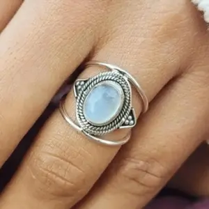 1pc Vintage Boho Silver Plated Copper Ring with Moonstone Gemstone - Bohemian Jewelry for Women, Ideal for Daily Wear & Gift-Giving, Perfect for Valentine'S Day & All Seasons