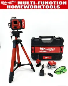 Milwaukee Professional Green Laser Level Kit Power Tools 360° 12/16 Lines ±3° Self-Leveling IP54 Rated With Tripod Hard Case For Construction Workers Diy Enthusiasts Precision Alignment Tasks