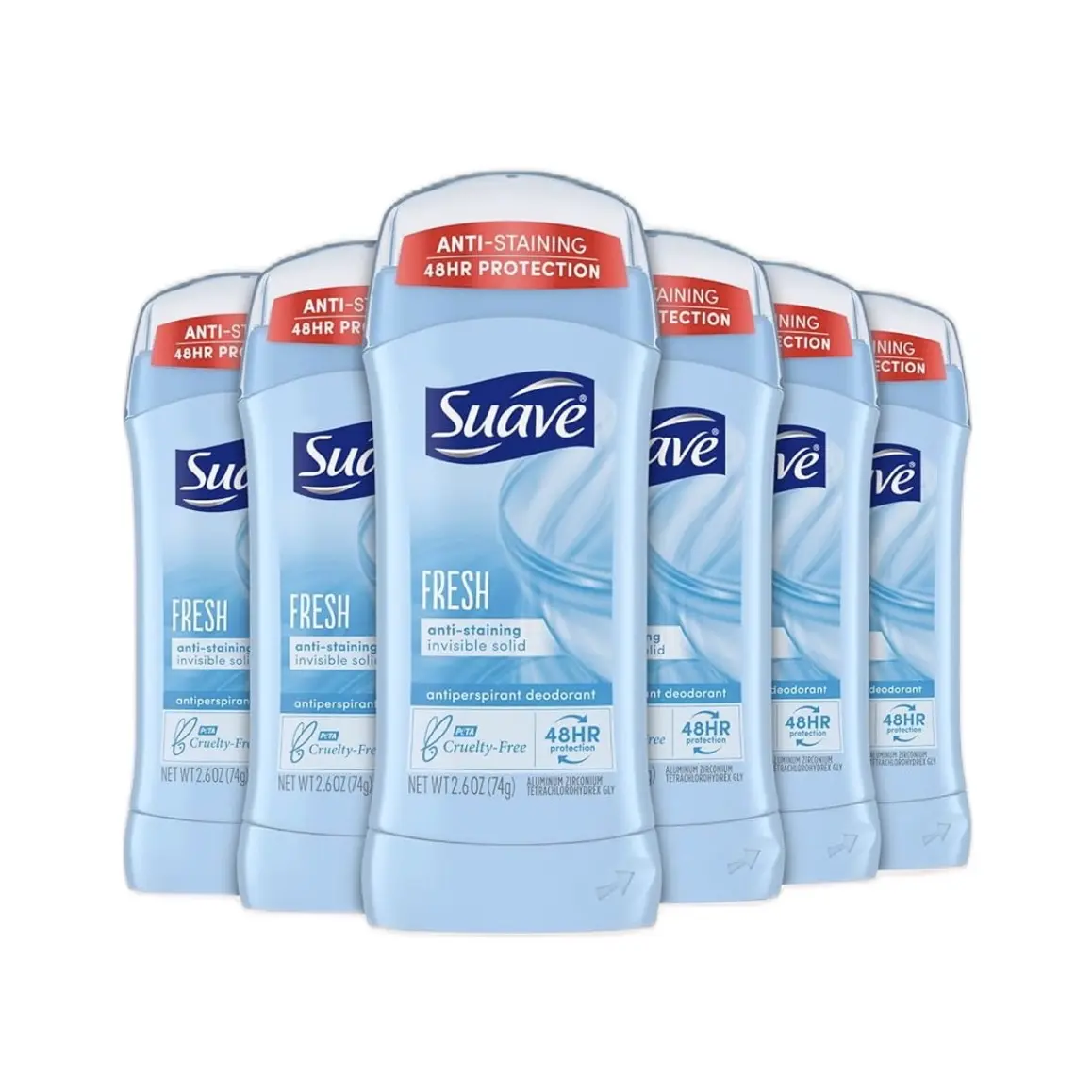 Suave Antiperspirant Deodorant Stick for Women, 48-Hour Underarm Protection, Invisible Solid, Fresh Scent, 2.6 oz (Multi-Pack of 6), Underarm Antiperspirant