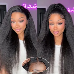 Kinky Straight 13x6 HD Lace Frontal Wigs 180% Density Glueless Wigs Human Hair Yaki Kinky Straight Brazilian 7x5 HD Lace Closure Wigs For Black Women Pre Plucked
