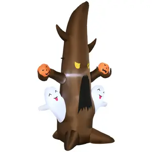 5 Foot Halloween Inflatables Outdoor Decorations Ghost Tree with Pumpkins Blow Up LED Yard Decor for Garden Lawn Party Holiday Waterproof with Stakes Sandbag