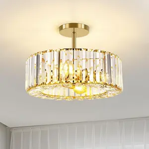 FRIDEKO HOME Semi Flush Mount Ceiling Light - Crystal Ceiling Light Fixture 4-Light Ceiling Mount Light for Hallway Bedroom Kitchen Bathroom Living Room (L-Gold)