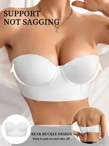 Women's Strapless Underwire Bralette, Sexy Slim-Fitting Push-Up Tank Top, Medium Support, All Seasons Comfortable Lined Bras, Supportive Bra, Buckle