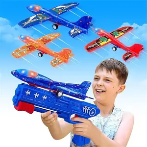 Airplane Launcher Toys with LED Foam Glider Planes, 2 Flight Modes, Outdoor Flying Toys for Kids 6+, Birthday Gifts & Party Supplies