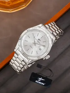 RICECGO 1pc men's luxury watch, with a 42mm large dial, date function, business style, and durable stainless steel strap, is an ideal gift for men, Stainless Steel Wristwatch