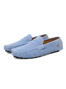 Simple Solid Color Loafers, Men's and Women's Penny Hand-stitched Suede Loafers, Slip-on Moccasins, Flat Boat Shoes, Walking Shoes, Versatile and Slimming, Suitable for Commuting, Driving, Parties, Business Casual Work, Footwear