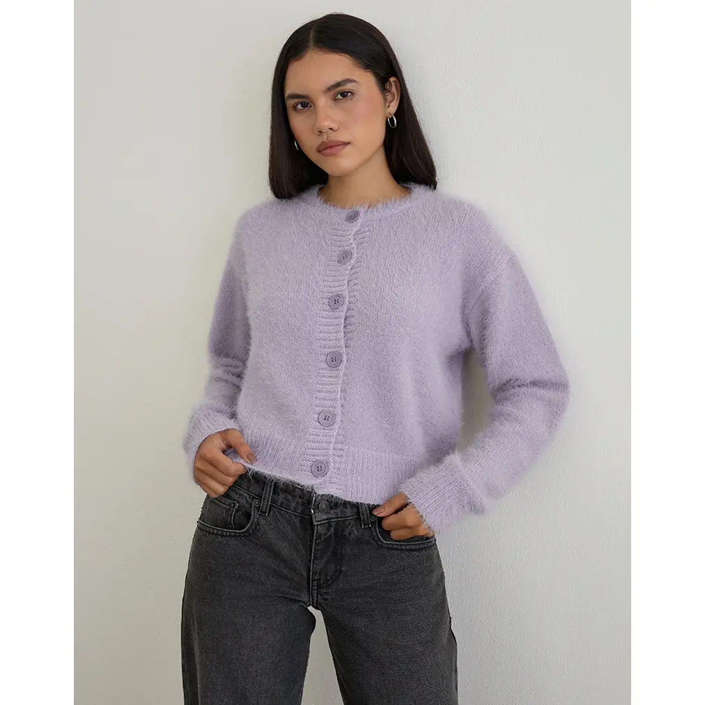 Audrina Cardigan in Fluffy Knit Dusty Lilac