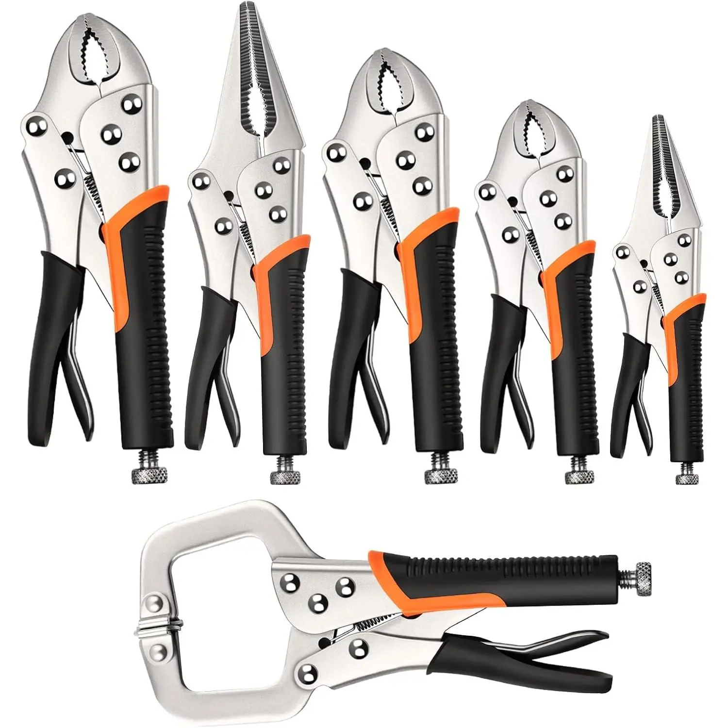 Locking Pliers Set,6-Pack Vice Grips,5"/7"/10"Curved Jaw Locking Pliers,6-1/2"& 9-1/2"  Nose Vise Grips and 6" C-Clamp for welding,Metal Bending,WoodworkingQuesear