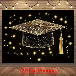 2D Flat Banner, 1pc Graduation Party Banner] Graduation Party Backdrop Banner Polyester Fabric Photography Backdrop & Party Banner- - Be Suitable for Classroom Living Room Bedroom Exquisite Decoration Background Part Graduation Party Decorations