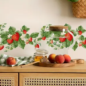 A set of two (15*60cm*2pcs) strawberry vine wall stickers, Wall Decal, self-adhesive decorative stickers for bedroom, kitchen, dining room waistline and baseboard, Interior Wall Decor, MS8750-KL
