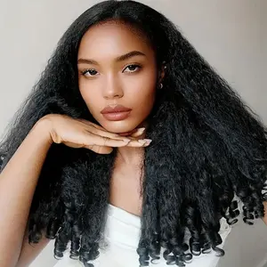 3 in 1 Half Wig Afro Kinky Straight Burmese Curly Wigs Flip Over Curly Hair Wigs For Beginners V Part Human Hair Wigs With Drawstring