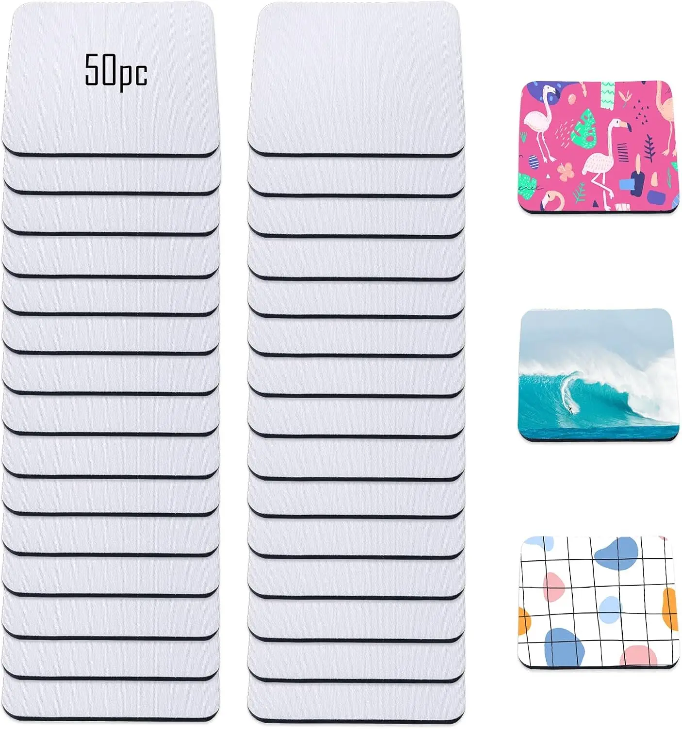 Sublimation Blank Cup Coasters Bulk Square Blank Cup Mat Rubber for Sublimation Transfer Heat Press Printing DIY Crafts 3.93 x 3.93 Inch (50 Pieces)
