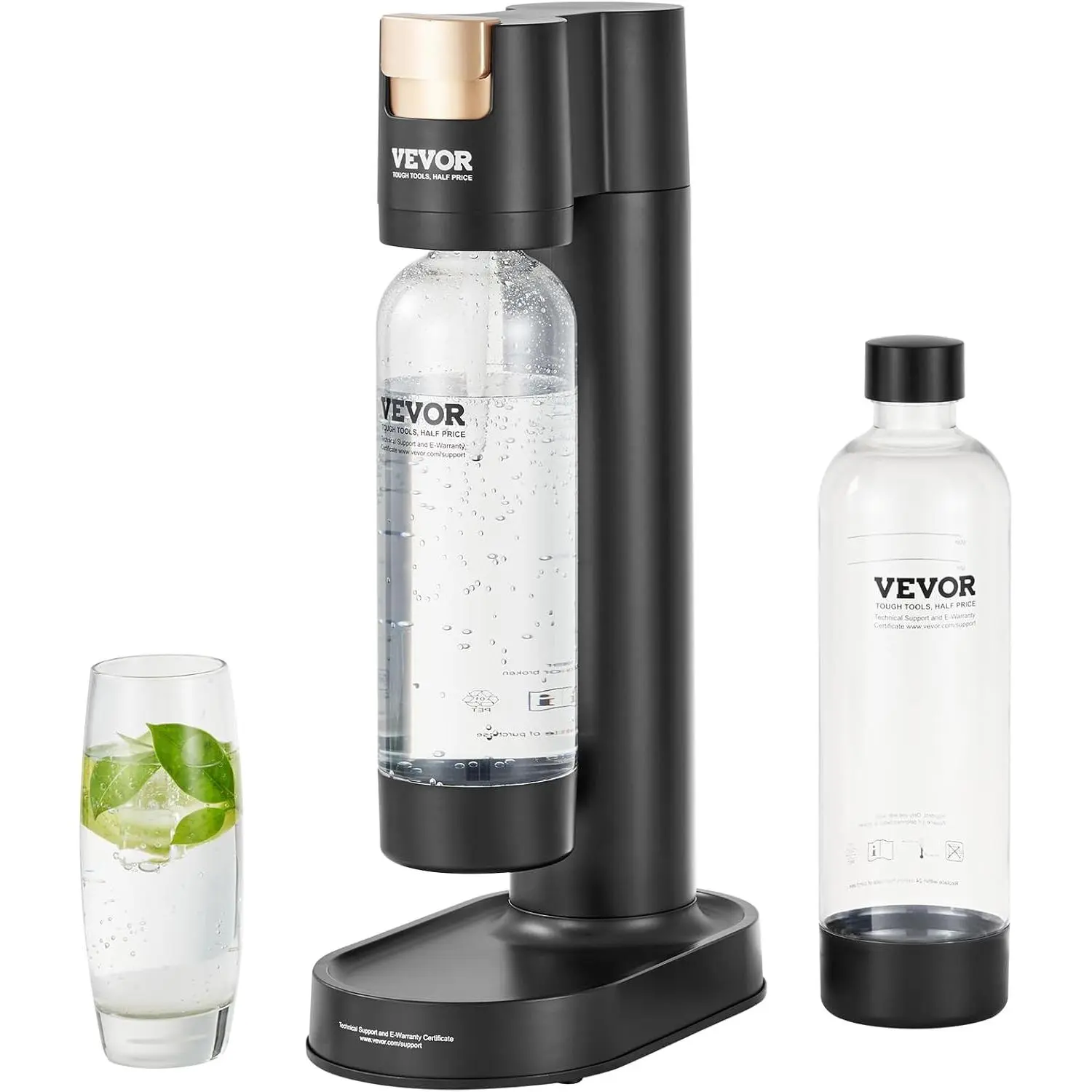 VEVOR Eco-Friendly Cordless Sparkling Water Maker Kit, Push-Button Automatic Depressurization Carbonator, 2 BPA-Free 1L PET Bottles, Fast Carbonation for Bubbly Drinks, Abs Use, Black, Compatible with Mainstream Screw-In 60L CO2 Cylinders (Not Included)