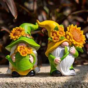 2pcs Sunflower Gnome Decor, Dynamic Spring Gnomes for Home and Yard, Swedish Tomte Elf Dwarf Figurines, Summer Outdoor Gnomes Gifts for Women, Garden Sculptures, Garden Statue
