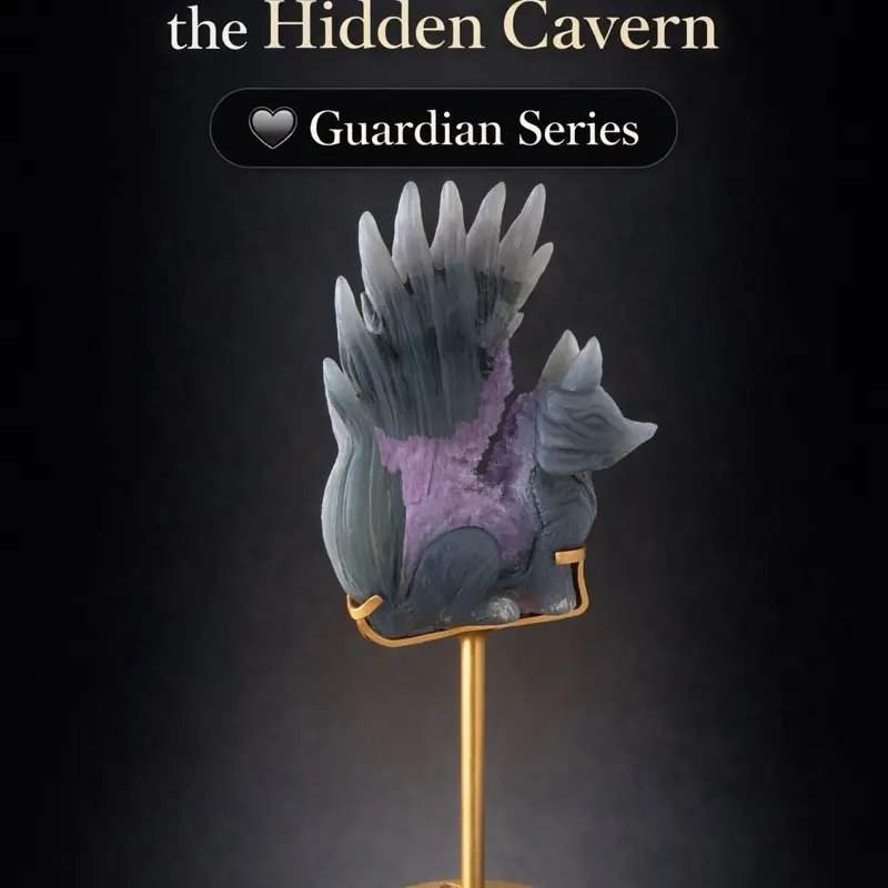Guardian Fox of the Hidden Cavern Amethyst Agate Fox w/ Druzy — Protection Crystal Animal Carving