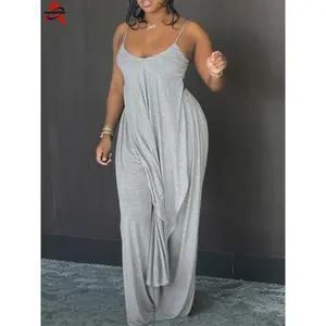 Women's Solid High Low Wide Leg Loungewear Set, Casual Sleeveless Spaghetti Strap Cami Top & Pants Pajama Set, Summer Comfy Sleepwear for Women