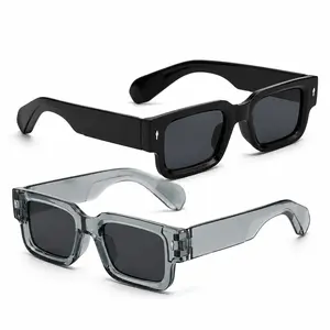 2-Piece Square Sunglasses for Women Men, Black Frame & Transparent Gray Frame, Trendy Fashion Shades for Daily Wear, Travel, Beach