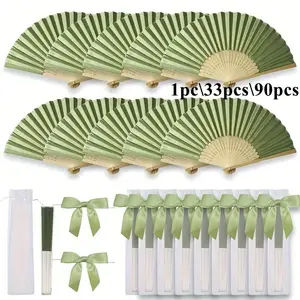 33-Piece Wooden Wedding Fan Set, Elegant Folding Fans for Weddings, Baptisms, Christmas, Valentine's Day, Vintage Home Decor Gift, Hand Fan
