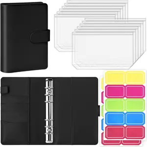 Antner A6 Budget Binder with Zipper Cash Envelopes for Money Organizer & Budgeting, PU Leather Budget Planner Money Saving Binder with Cash Stuffing Envelopes & Labels for Home Office Travel, Black