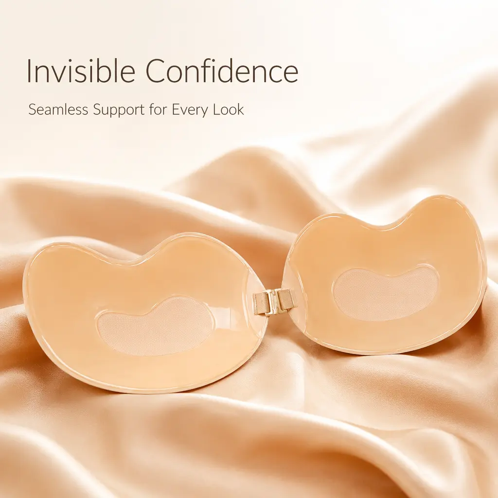 2 Pairs Mango Shape Invisible Adhesive Push Up Bra, Reusable Skin Safe Bio-Glue Sticky Breast Lifts, Waterproof Sweatproof Strapless Backless Bra with Strong Snap Buckle, 3D Mold Cup Side Support Anti-Slip Nipple Covers for Wedding Dress Evening Gown, Min