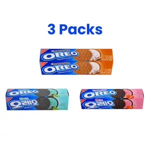OREO Cookies Variety Pack - Korean Edition 3 Flavors: Cinnamon Cream, Strawberry Cream, Mint Chocolate - 260g Value Bundle