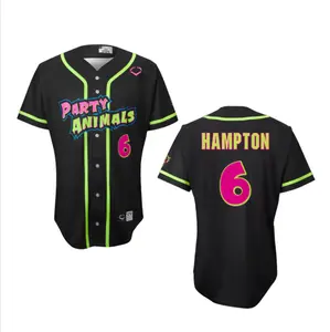 Party Animals Reece Hampton #6 EvoShield Jersey - Black Loose Fit Breathable Polyester Baseball Jersey with Moisture-Wicking and Button Down Closures