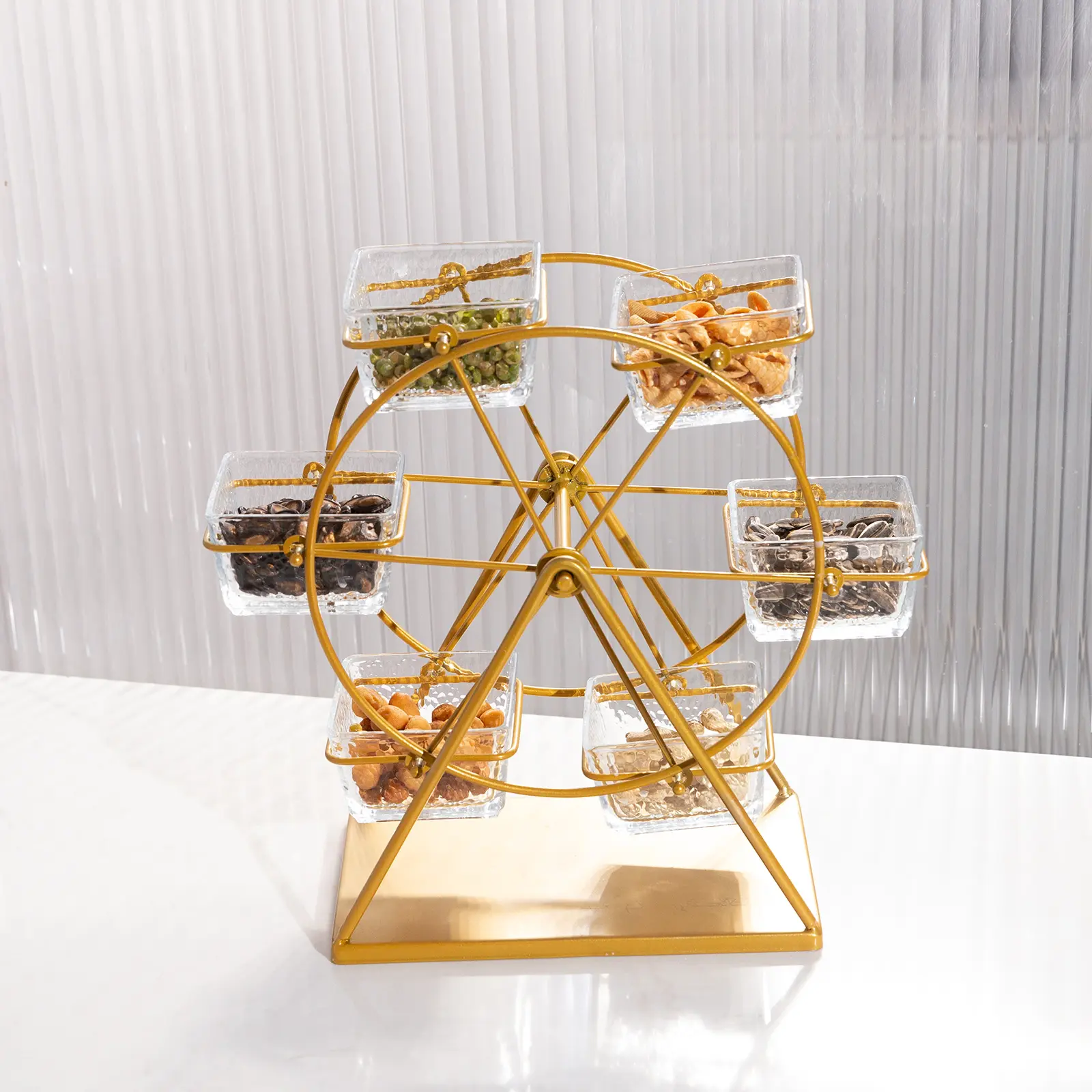 Six-Wheel Rotating Tray, Multi-Functional Serving Platter Set with 6 Containers, Perfect for Wedding Party Decorations