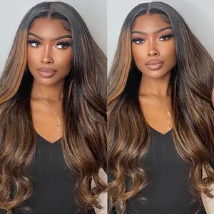 Tinashe  Ombre Highlight Brown Color Human Hair Wear & Go Glueless Wig 6x5 Pre-cut HD Lace Pre-Bleached Knots Pre-plucked Hairline