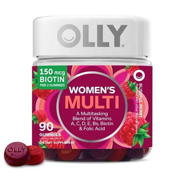 OLLY Women's Multivitamin Gummy, Vitamin A, D, C, E, Biotin, Folic Acid, Berry Flavor, 90 Ct