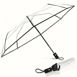 Automatic Transparent Compact Portable, 1 Count Fashionable Windproof Waterproof Adjustable Foldable Rainproof Umbrella for Men & Women