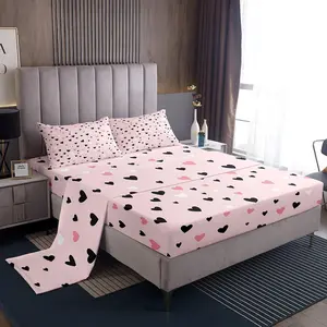 Feelyou Heart Microfiber Bed Sets, Soft Breathable Kawaii Decor Sheet Set with Deep-Pocket Fitted Sheet, Pink (for Kids), Microfiber Bed Sheets