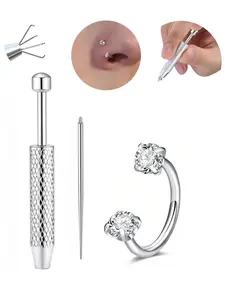 20gauge CZ Horseshoe Nose Ring With Piercing Tool, Internal Threaded Stainless Steel 6/7/8mm U Shaped Hoops for Nose Septum Cartilage Tragus Helix Ear Piercing, Body Jewelry, Septum Clicker Ring, Piercing Tools, Nose Rings Hoops