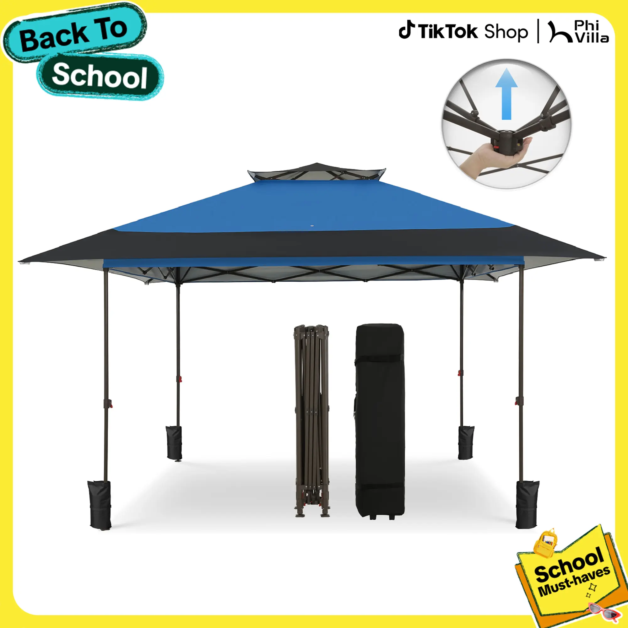 PHIVILLA Home Easy Set-up 13x13 Pop Up Canopy Gazebo Outdoor Tent Portable 169 sq.ft Sun Shade Folding Design
