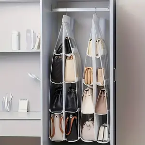 Multi-layer Hanging Bag Organizer, Space-Saving Wardrobe Storage, Dust-Proof Handbag Holder, Convenient Hanging Design. Suitable for Women's Fashion Accessories, Available in White with 6/8 Compartments. Ideal for Wardrobe, Toy Storage, and Usable in
