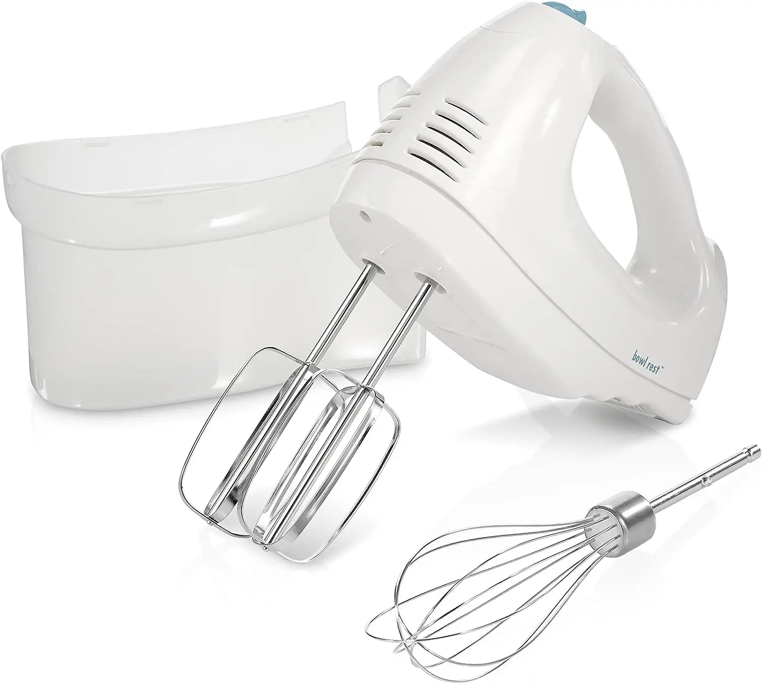 6-Speed Electric Handheld Whisk Mixer for Kitchen Appliances, with Traditional Beaters, Snap-On Storage Case, and Bowl Rest