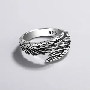 Silver Angel Wing Feather Adjustable Cocktail Ring Luxury Silver Gold Plated Jewelry