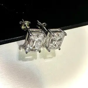 Emerald Cut Clear CZ 925 Sterling Silver Stud Earrings