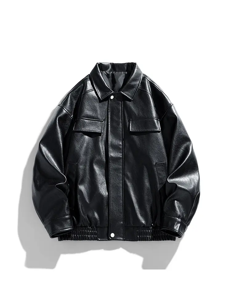 Oversized Faux Leather Jacket, Vintage StructuredOuterwear for Men Women, Streetwear Fashion Spring Winter Casual Outfit
