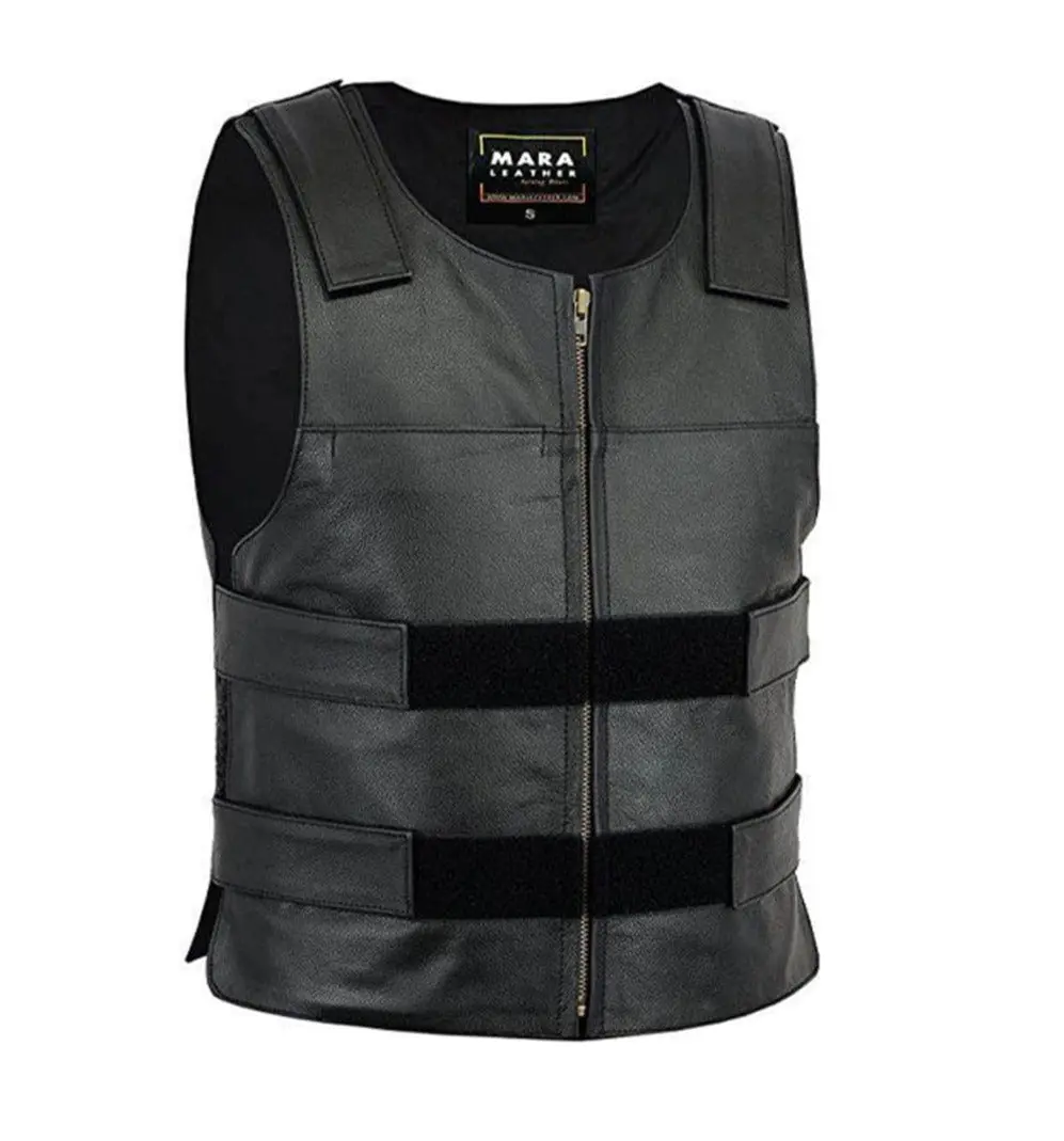 MARA Bullet Proof Style Black Leather Motorcycle Vest
