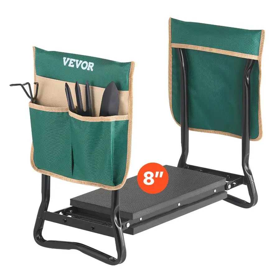 【DealsForYouDays】 VEVOR Garden Kneeler and Seat, 8 in Wide Kneeling Pad, Heavy Duty Garden Kneeling Stool, Folding Garden Seat with 2 Tool Bags, Relieve Knee Back Pain, Portable Garden Bench for Women Grandparents, A3 Steel, Relieves Paindealsforyoudays