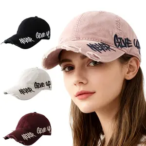 Baseball Cap, American-Style Distressed Edge with Side Embroidery, Lightweight Woven Duckbill Hat, Curved Brim, Buckle Closure, Fitted Solid Color, All-Season Streetwear, Versatile Everyday Wear, Holiday Theme, Hand Washable, Machine Washable, 1pc