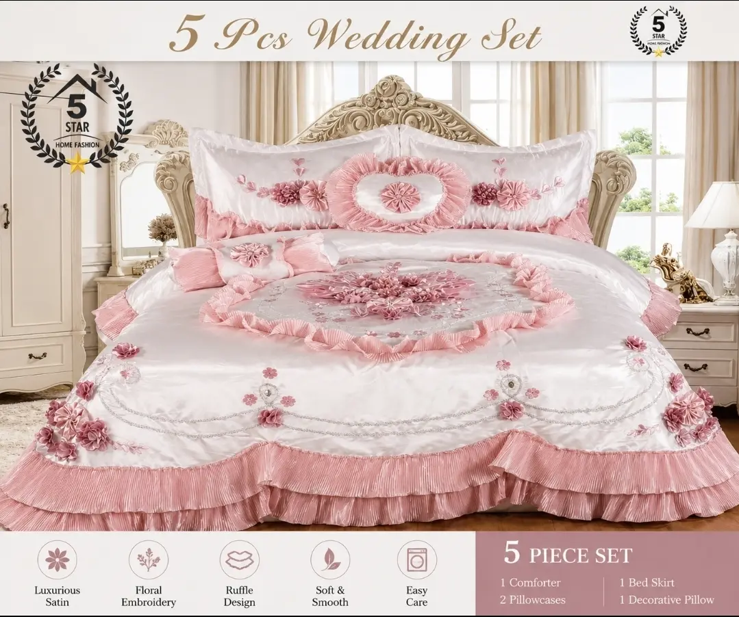 5 Piece Pink Satin Wedding Comforter Set 5 Piece Pink Satin Wedding Comforter Set