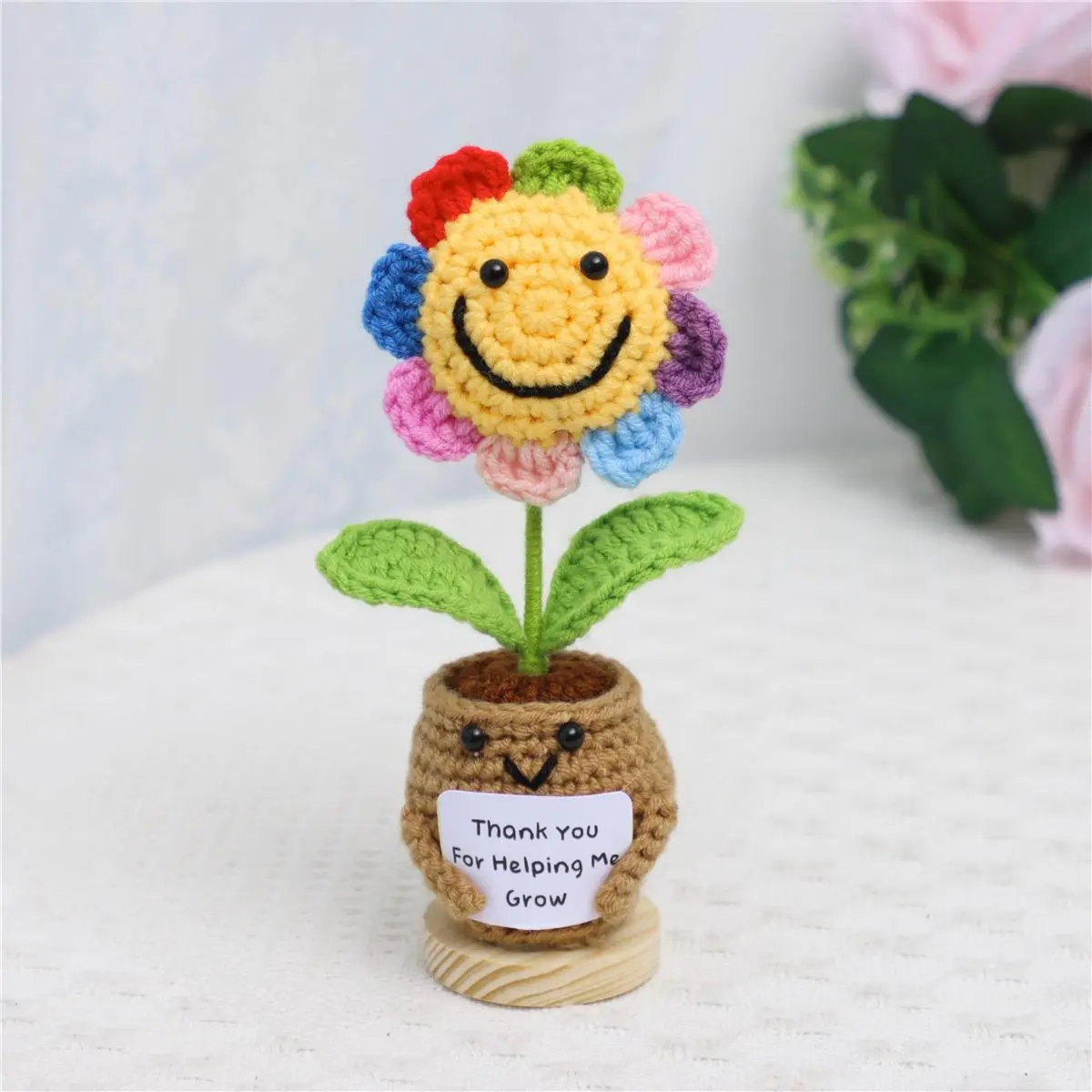 Smiling Sunflower Artificial Potted Plant, Handwoven Home Décor, Crochet Flowers Bouquet, Artificial Flower Arrangements for Valentine's Day, Graduation, Teacher's Day, Mother's Day & Christmas Gifts